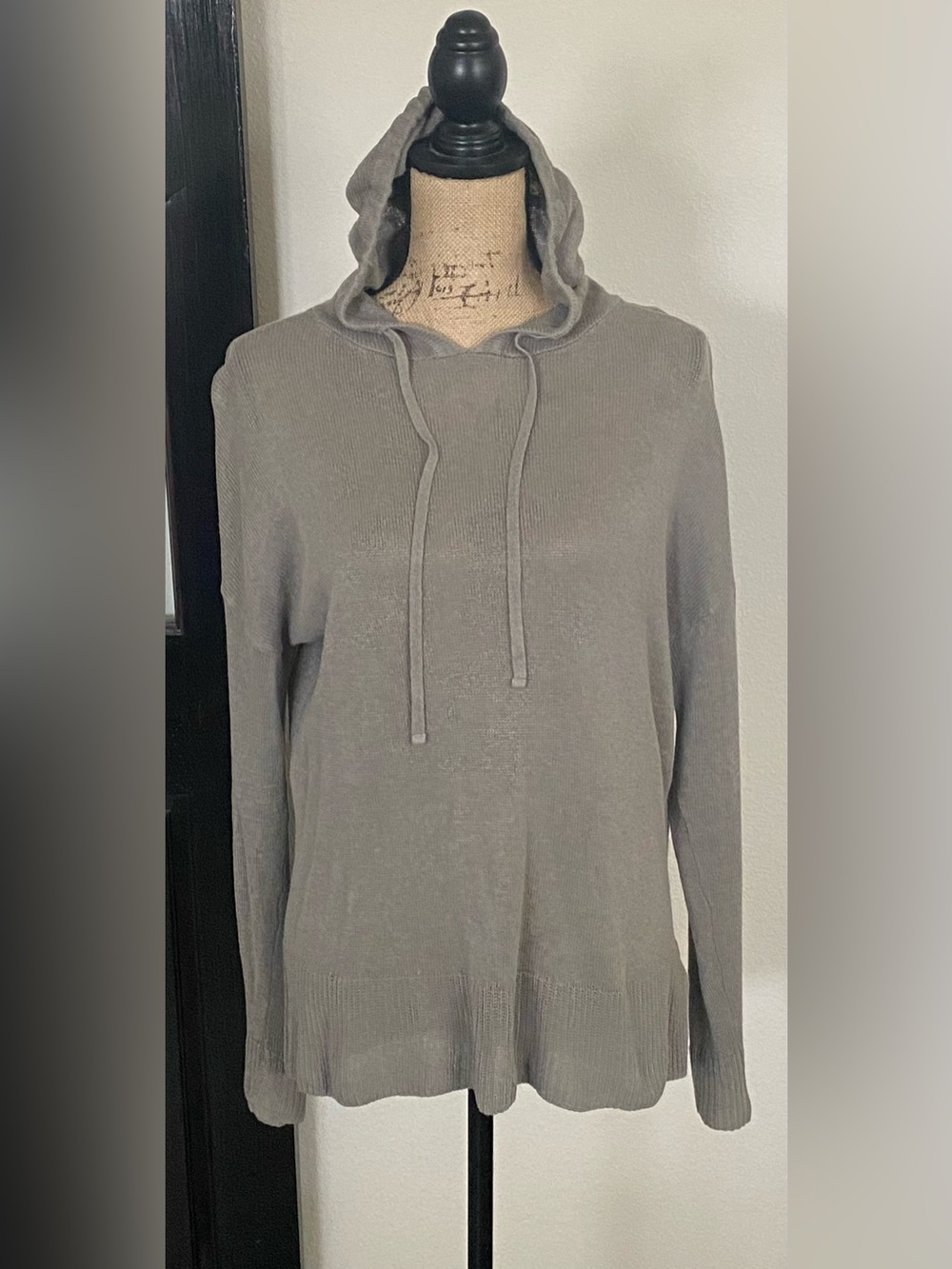 Tahari Linen Blend Olive/Grey Crewneck Hoodie Sweater, Sz M